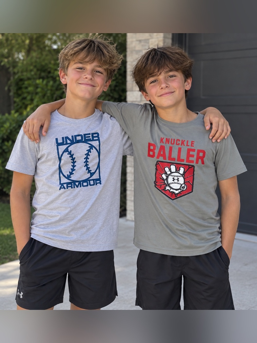 2 Under Armour Light Gray Tee & Gray 'Knuckle Baller' Tee - Boys